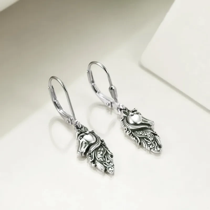 Pendientes colgantes de caballo en plata de ley con cierre de palanca, joyería, regalos