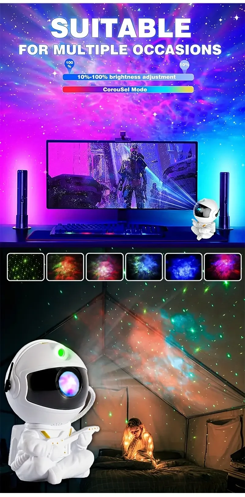 Luz nocturna con efectos de nebulosa LED - Espacio de encimera con alimentación USB