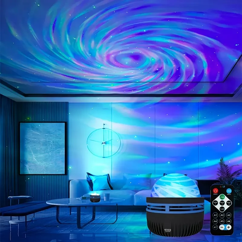 Luz nocturna LED RGB con sincronización musical: proyección de aurora de 7 colores, alimentación por USB,