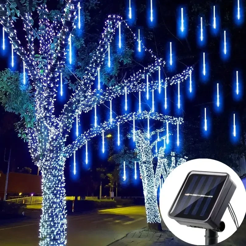 Guirnalda de luces LED solares con lluvia de meteoritos: impermeable, multicolor, decoración de jardín de cuento de hadas