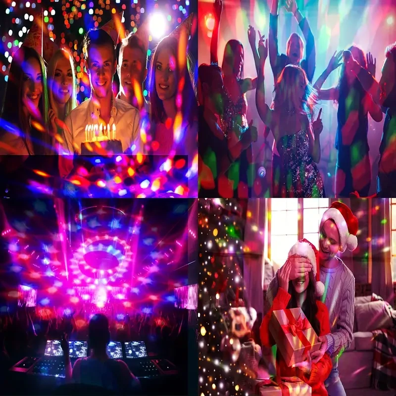 Juego de lámparas de bola de discoteca con alimentación USB, luces de fiesta LED RGB con control de ritmo musical.
