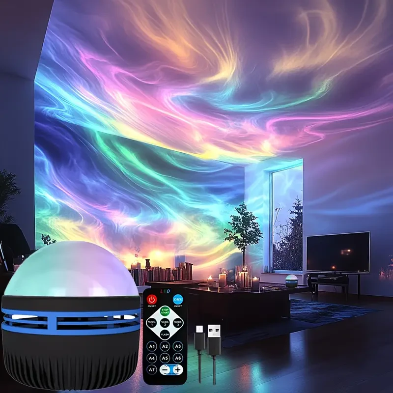 Proyector LED Aurora con alimentación USB - Luces del norte multicolor con control remoto