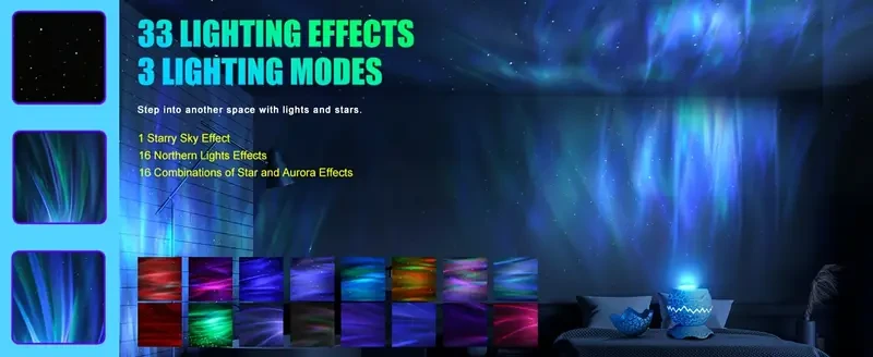 Proyector de luz nocturna con forma de huevo de dinosaurio y estrellas con LED que cambia de color.
