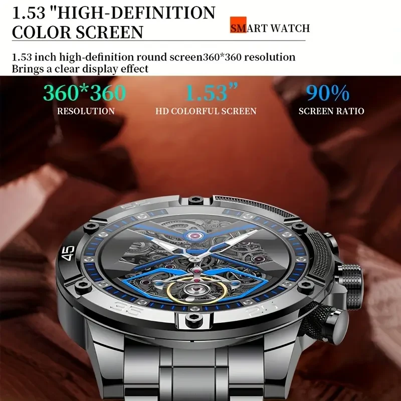 Reloj inteligente 2024 para hombre, con llamadas inalámbricas, pantalla HD de 360 x 360, 1,53 pulgadas, reloj inteligente de negocios, deportivo, rastreador de actividad física, regalo para el Día del Padre.