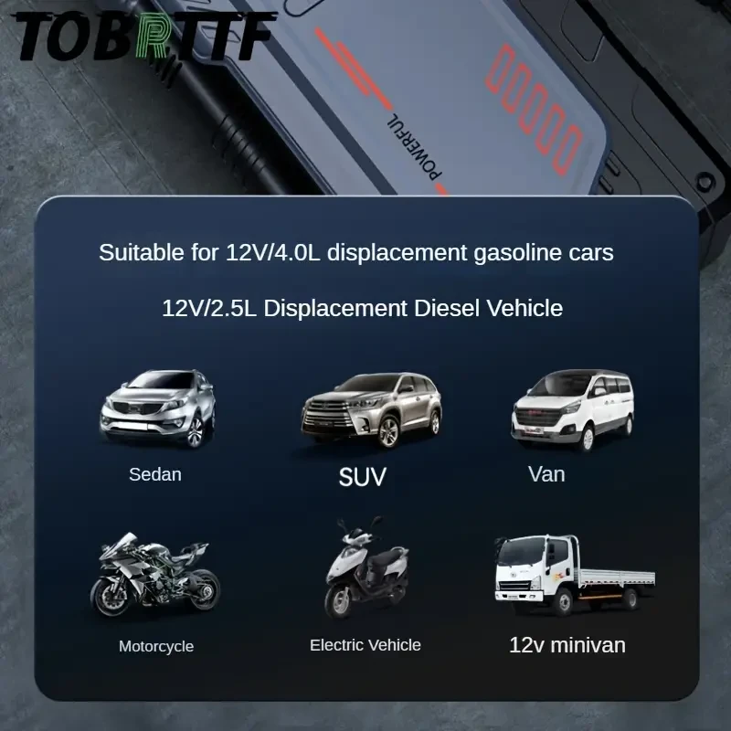 Arrancador de batería con compresor de aire, función 5 en 1, 5000 A, 150 PSI de potencia máxima, inflador digital de neumáticos y cargador portátil para coche (2,25 galones de gasolina o 1,85 galones de diésel).