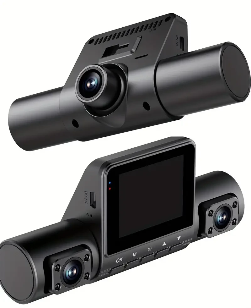 Cámara de salpicadero Ouyaaqii HD de 4 lentes con supervisión nocturna - Grabadora de vídeo Quad HD 1080p para coche, cobertura de 360°, voltaje de funcionamiento de 12-24 V, ajuste universal, pantalla de 2,0 pulgadas, incluye tarjeta de 64 GB, compatible