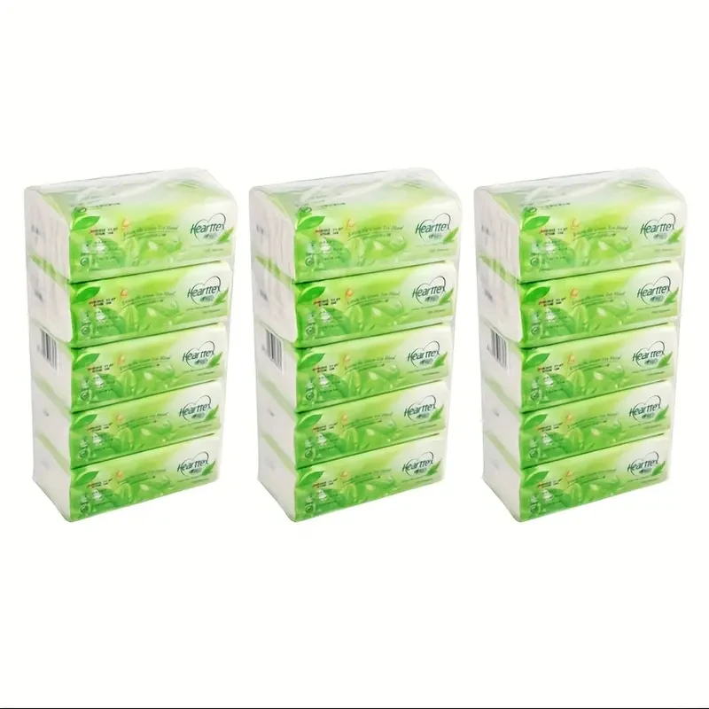 15 bolsas de pañuelos faciales suaves, de 2 capas, tamaño grande, aroma a té verde, pulpa 100 % virgen, sin OBA, resistentes y suaves, con tratamiento de alta calidad.