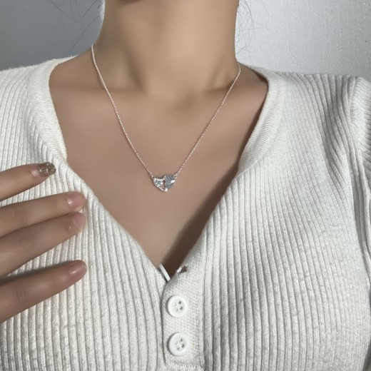 Collar de amor europeo y americano con diseño geométrico de corazón de melocotón y cobre para el Día de la Madre