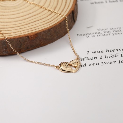 Collar de amor europeo y americano con diseño geométrico de corazón de melocotón y cobre para el Día de la Madre