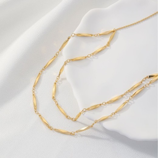 Collar de cobre europeo y americano con cadena de semillas de melón y diamantes para mujer