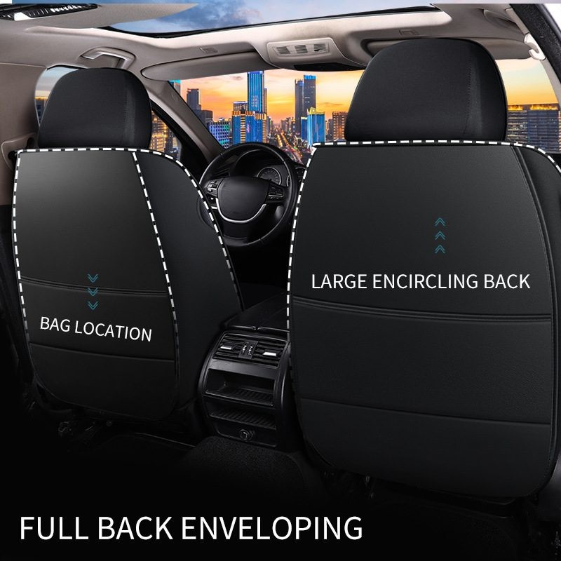 Funda de asiento de coche de piel sintética con cojín para 5 plazas, juego completo, delantera y trasera, calidad prémium