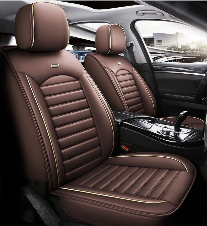 Funda de asiento de coche de piel sintética con cojín para 5 plazas, juego completo, delantera y trasera, calidad prémium
