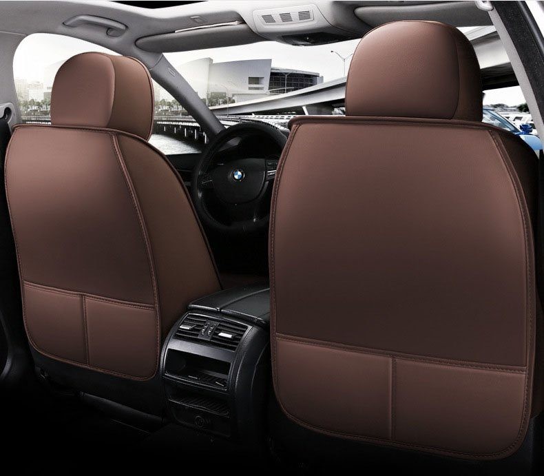 Funda de asiento de coche de piel sintética con cojín para 5 plazas, juego completo, delantera y trasera, calidad prémium