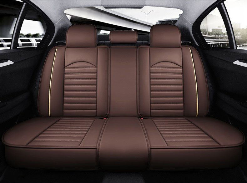 Funda de asiento de coche de piel sintética con cojín para 5 plazas, juego completo, delantera y trasera, calidad prémium