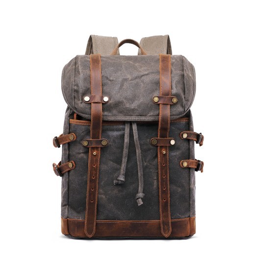 Mochila de senderismo retro de cuero Crazy Horse, estilo casual, de lona y cera al óleo
