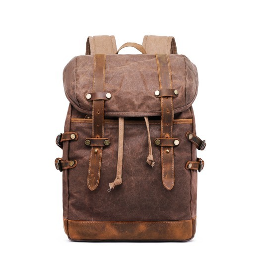 Mochila de senderismo retro de cuero Crazy Horse, estilo casual, de lona y cera al óleo
