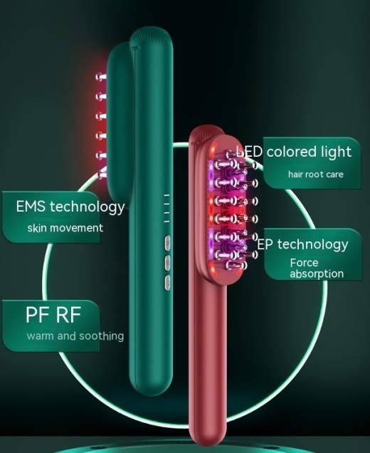Peine de RF con luz de color y microcorriente para el cuidado del cabello, instrumento de masaje para cabello denso