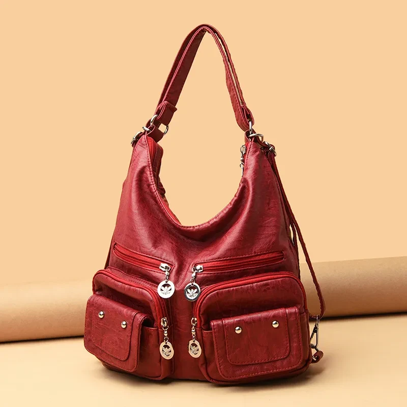 Bolso de hombro de piel suave con textura de gran capacidad para mujer
