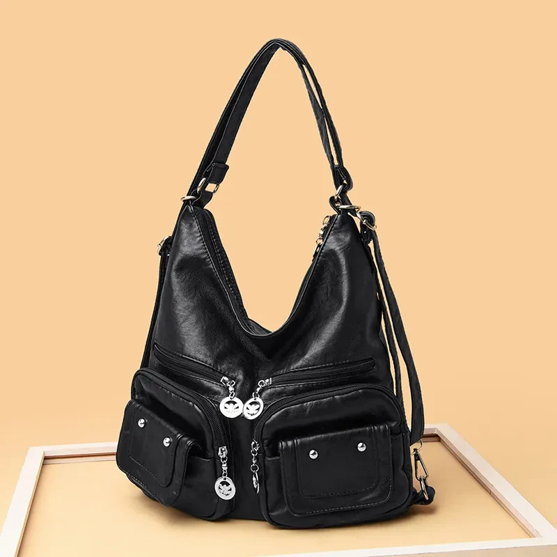 Bolso de hombro de piel suave con textura de gran capacidad para mujer