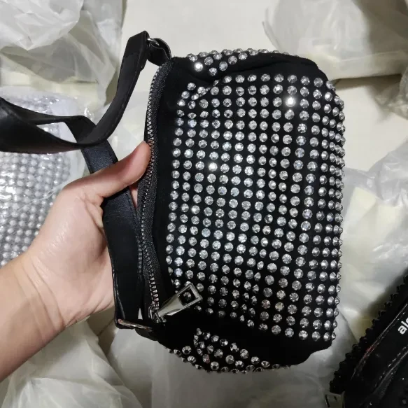 Bolso bandolera con brillantes diamantes de imitación, estilo casual.