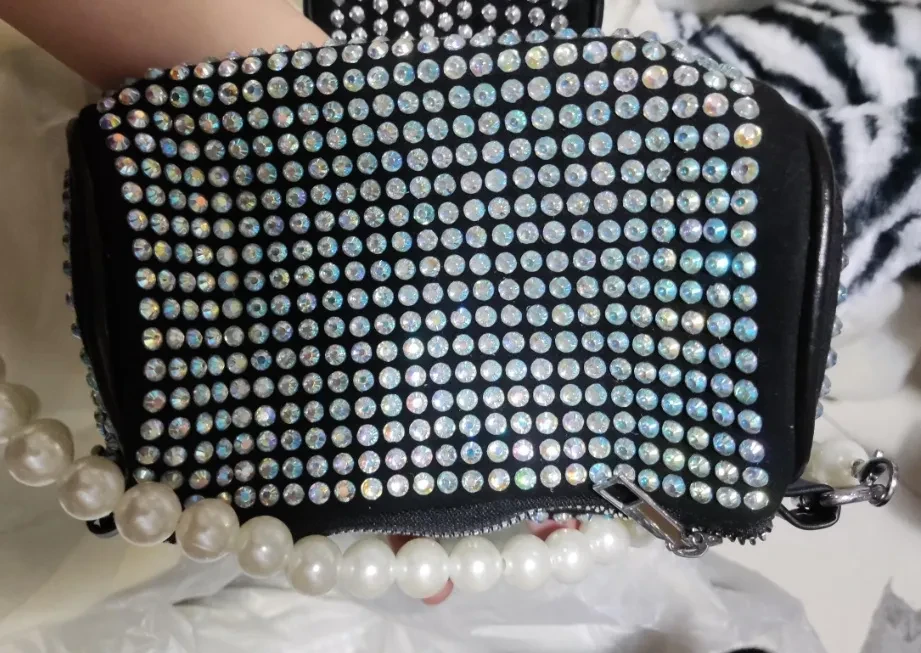 Bolso bandolera con brillantes diamantes de imitación, estilo casual.
