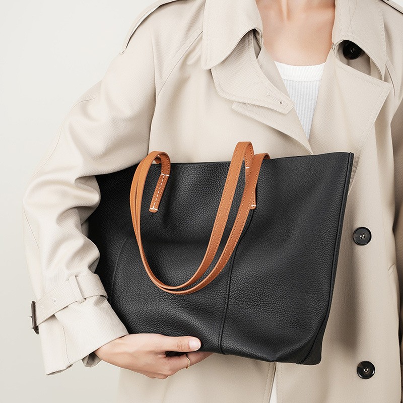 Bolso de mano de piel de vaca de primera capa hecho a mano, bolso de hombro portátil para mujer