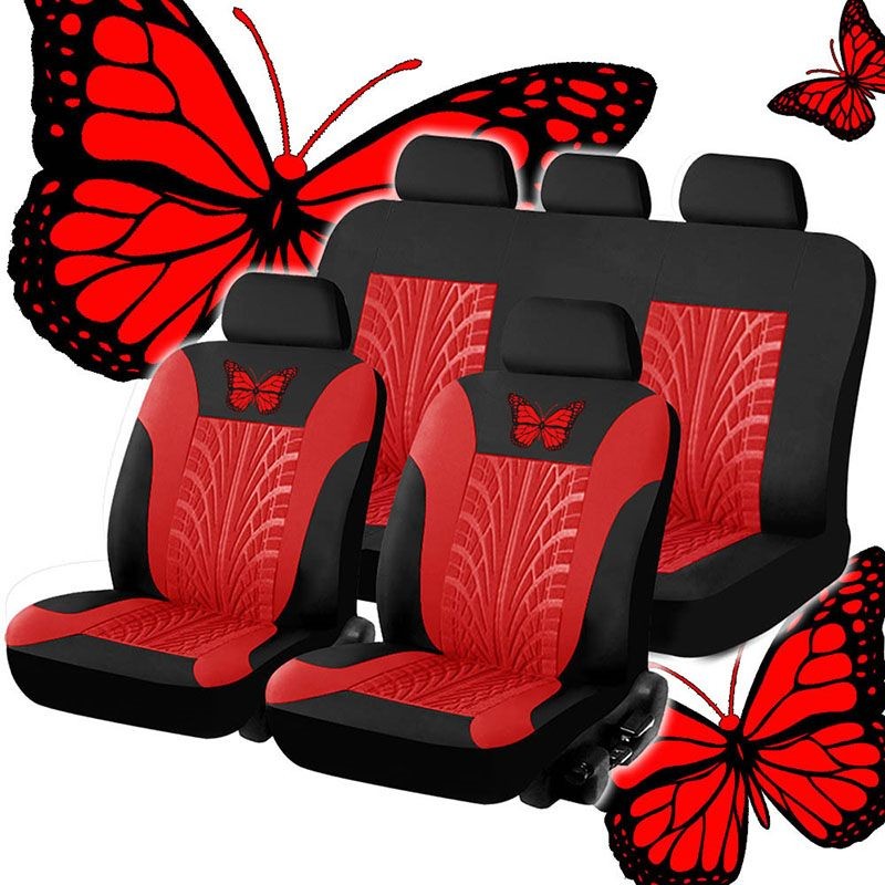 Fundas de asiento de coche, camión, SUV, furgoneta, protectores universales de poliéster con diseño de mariposas