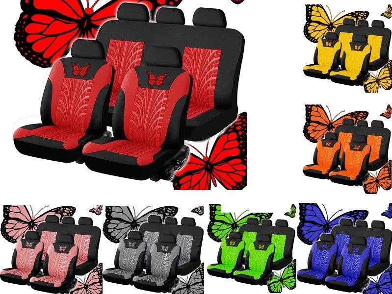 Fundas de asiento de coche, camión, SUV, furgoneta, protectores universales de poliéster con diseño de mariposas