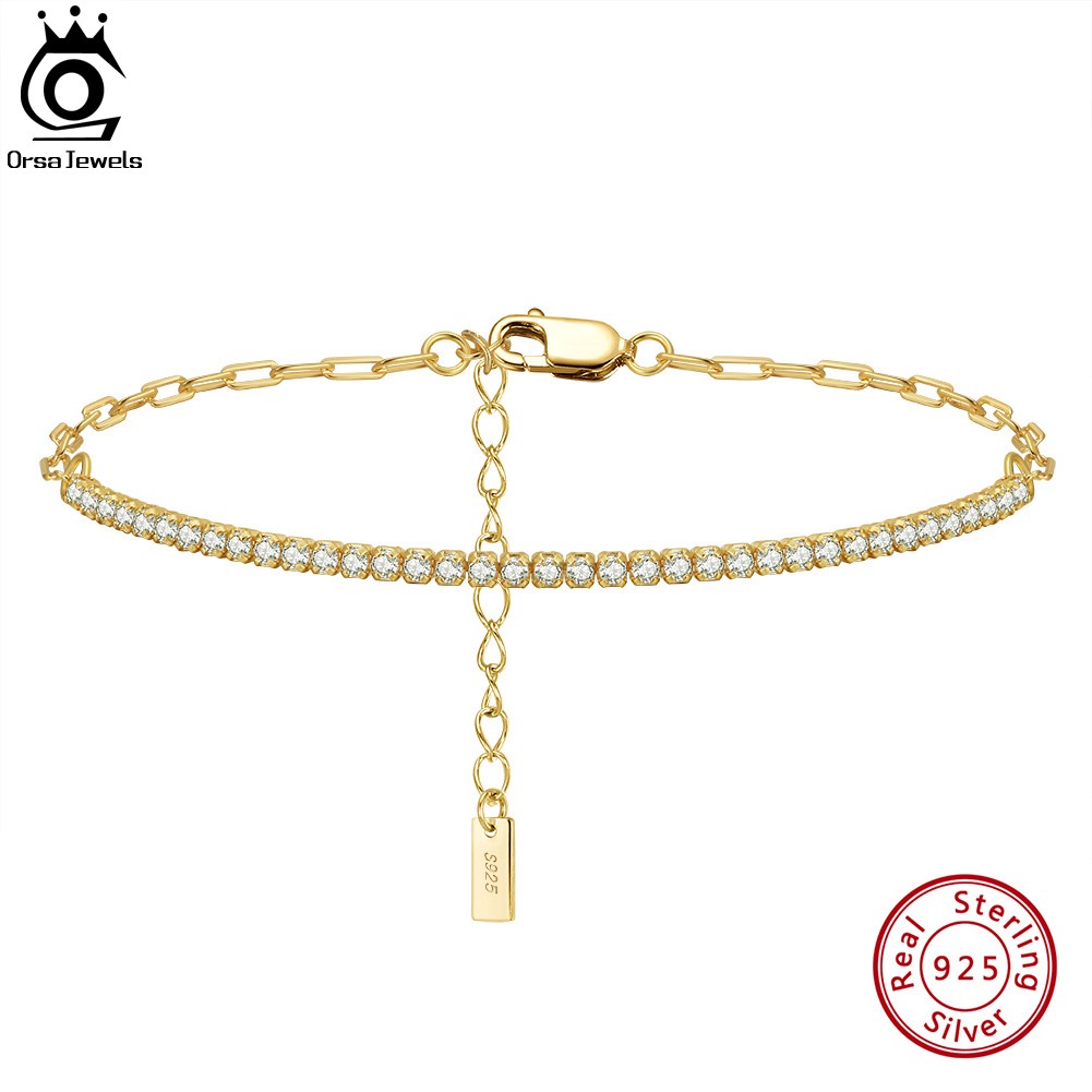Pulsera de tenis con cadena de clip chapada en oro de 14 quilates de ORSA JEWELS