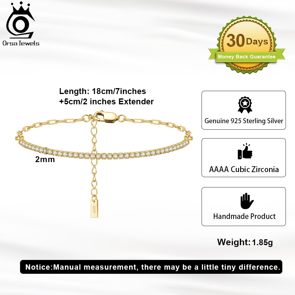 Pulsera de tenis con cadena de clip chapada en oro de 14 quilates de ORSA JEWELS