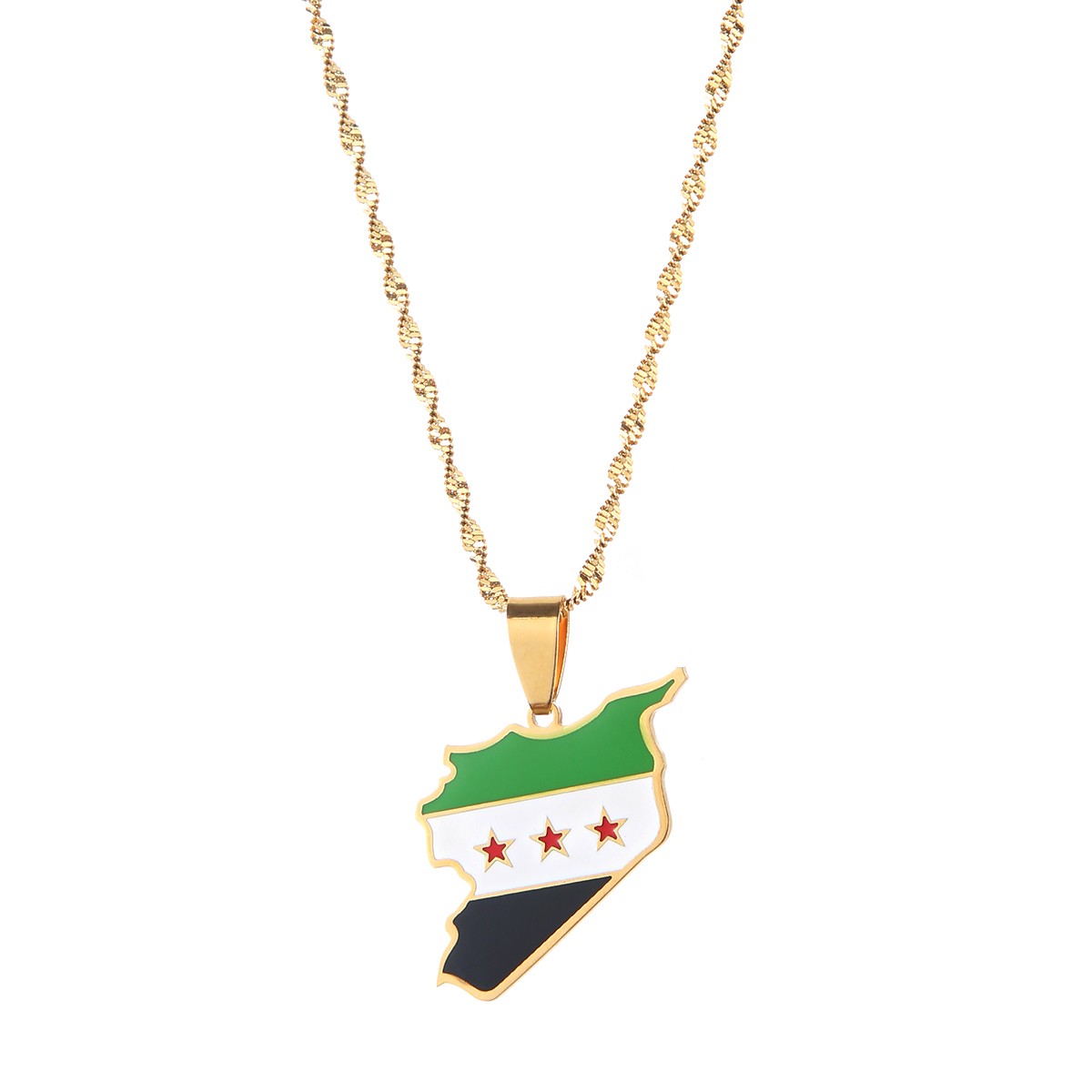 Collar con colgante de mapa y bandera de Siria