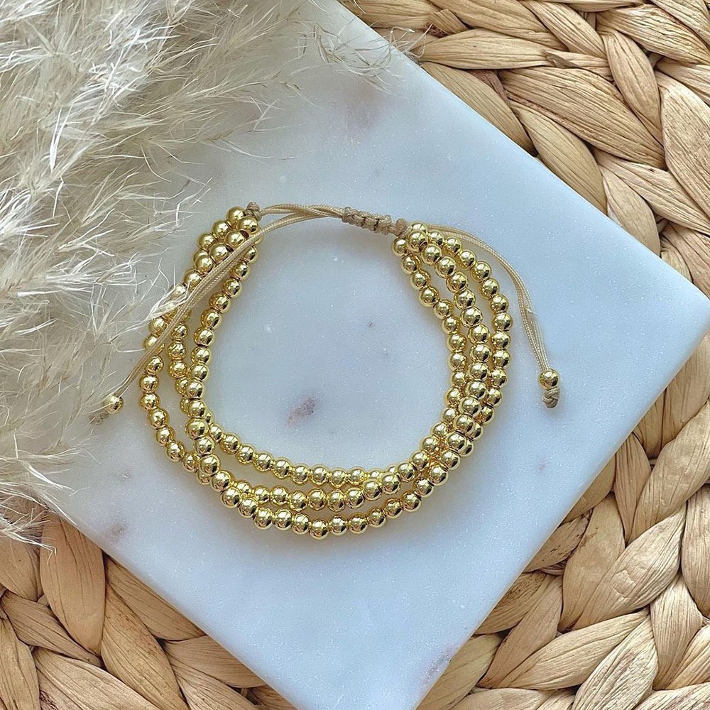 Pulsera de cuentas multicapa impermeable KKBEAD chapada en oro de 18 quilates