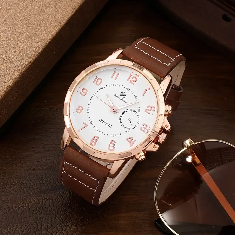 Juego de regalo de 6 relojes de lujo para hombre con billetera, cinturón, llavero y bolígrafo: elegantes accesorios de moda empresarial para él, perfectos para Navidad.
