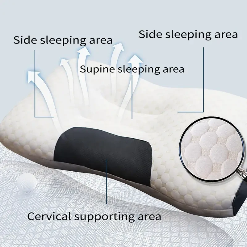 Almohada ergonómica de espuma viscoelástica para soporte cervical: no se pliega, protege la columna vertebral, ideal para uso individual o doble, funda de poliéster suave, color blanco.