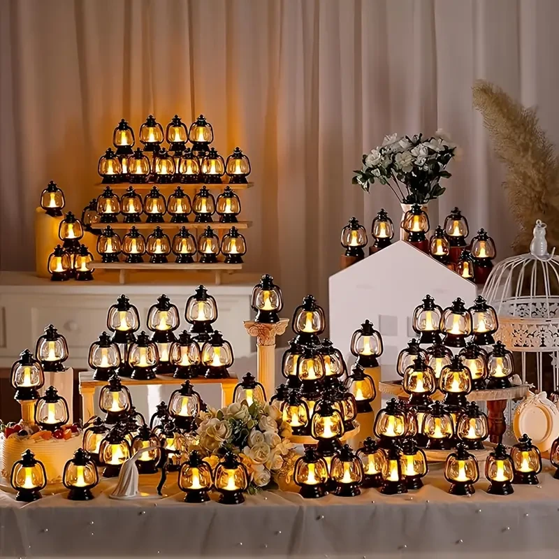 12 mini linternas vintage con vela LED parpadeante