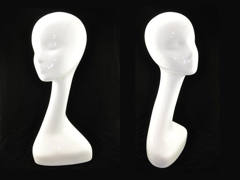 Cabeza de maniquí femenino de fibra de vidrio, 51 cm, color blanco brillante, en oferta