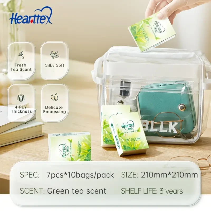Papel de seda Hearttex Premium de 4 capas, aroma a té verde, 8 unidades/bolsa, 10 bolsas/paquete. Tamaño grande (mm*mm), súper resistente y suave, de alta calidad, 100 % pulpa virgen, tratamiento de alta temperatura, sin OBA.