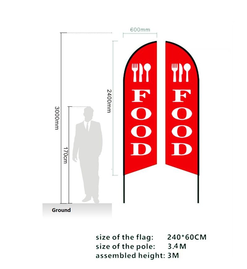 Bandera comercial de plumas "FOOD" de 3,4 m y doble cara