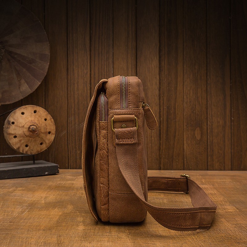 Bolso bandolera informal de negocios para hombre de piel de vaca de primera capa