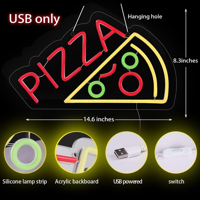 Letrero de neón con tubo LED hecho a mano, visual, para bar, pub, club, decoración de pared, luz para pizza