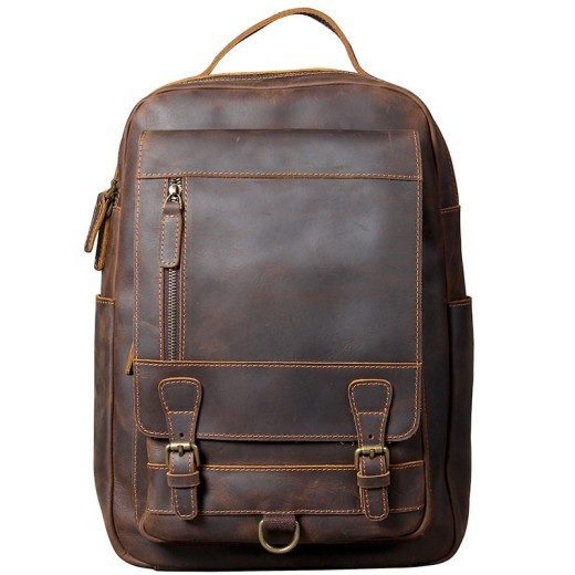 Mochila retro de cuero de primera capa con capacidad para caballos locos