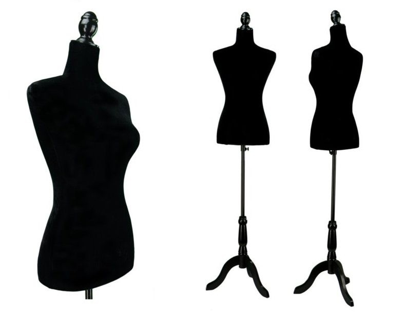 07-5 MANIQUÍ DE MEDIO CUERPO NEGRO Estilo MADERA SOPORTE SUPERFICIE DE TERCIOPELO