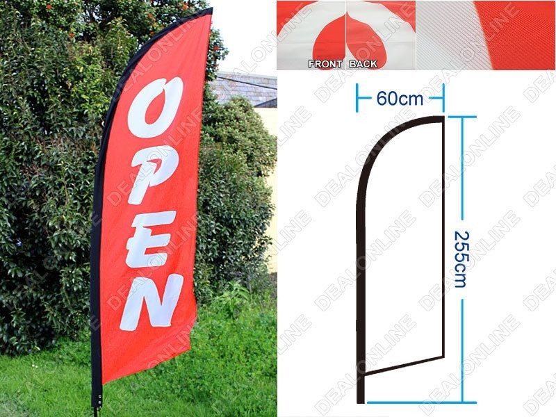 Conjunto de bandera comercial de plumas de doble cara de 3,4 m con punta ABIERTO/CAFÉ