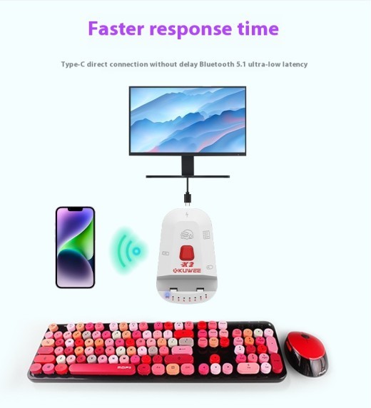 Conexión de ratón con llave USB a ratón con llave Bluetooth para ordenador y teléfono móvil