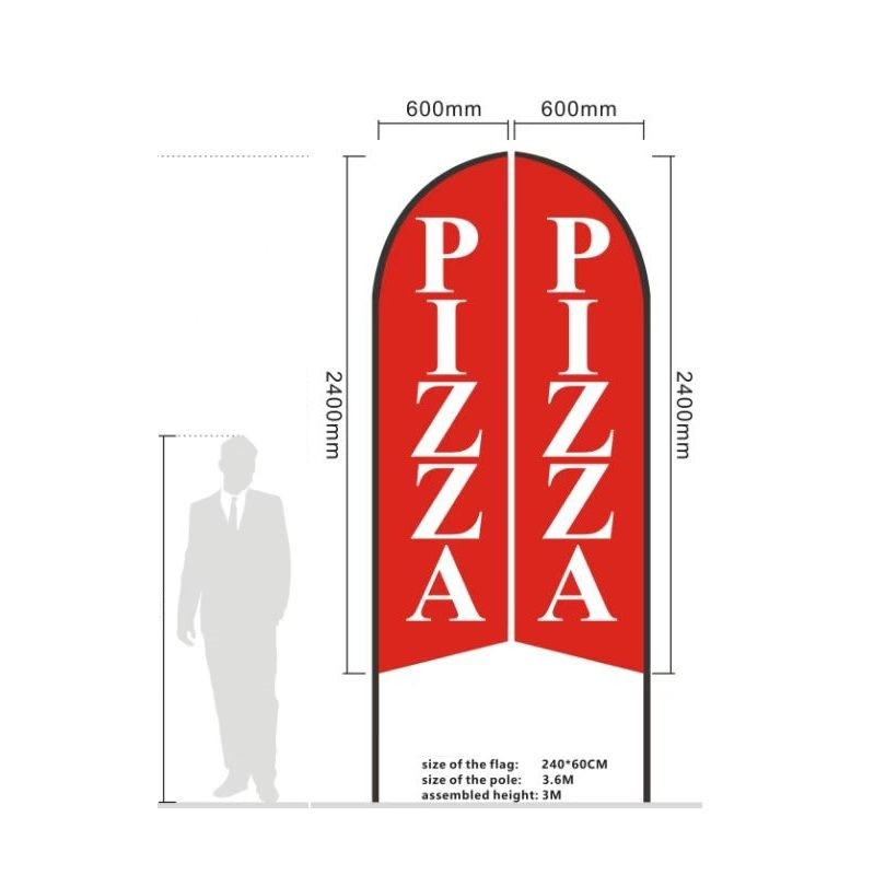 Bandera de plumas de doble cara preimpresa para pizza, comercial, de 3,4 m