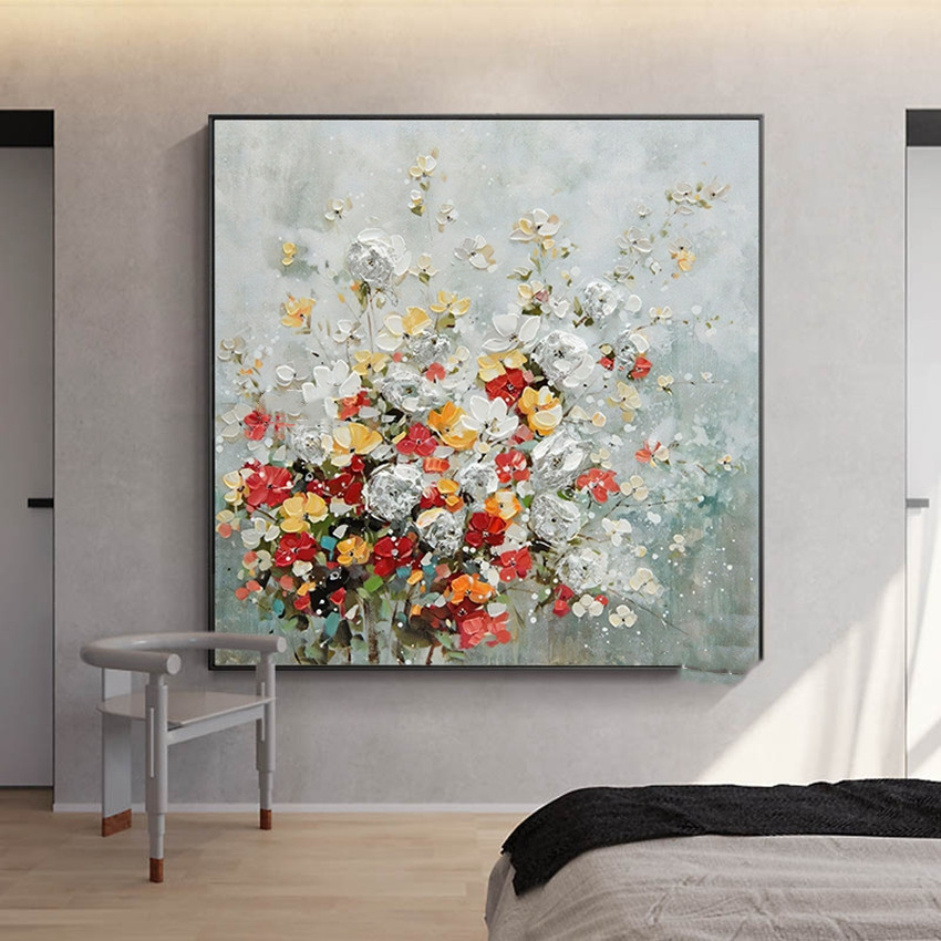 Pintura al óleo de pared de flores blancas sin marco