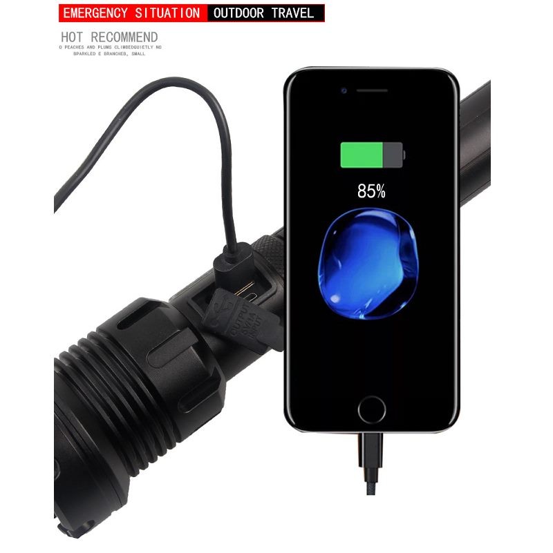 Linterna LED recargable de alta luminosidad con dos baterías 26650