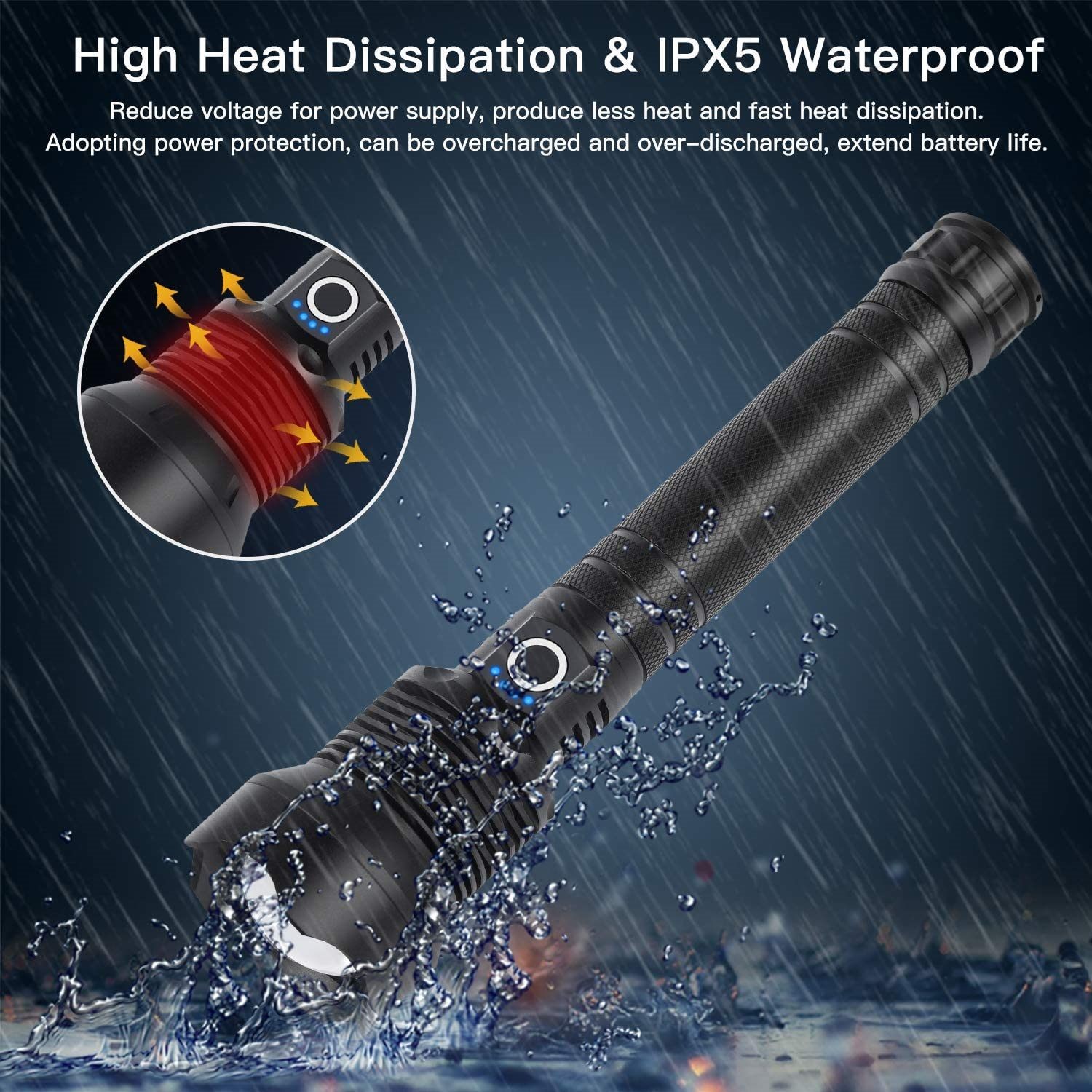 Linterna LED recargable de alta luminosidad con dos baterías 26650