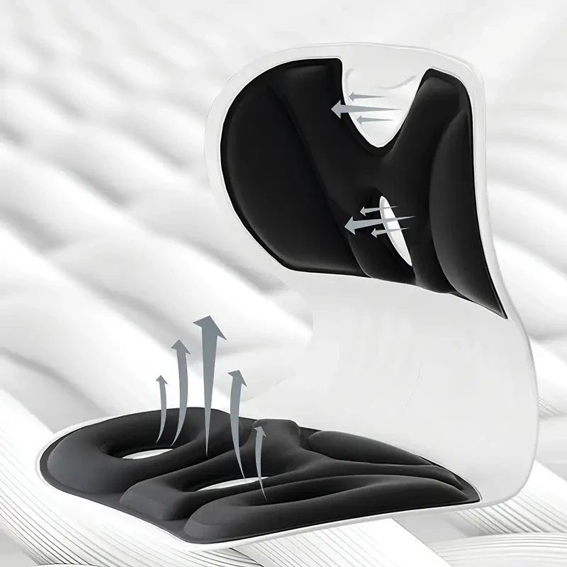 Almohada ergonómica de apoyo lumbar - Cojín antifatiga para estudiar y ver la televisión, transpirable con funda de nailon lavable, almohadilla multiusos no eléctrica, color negro/gris