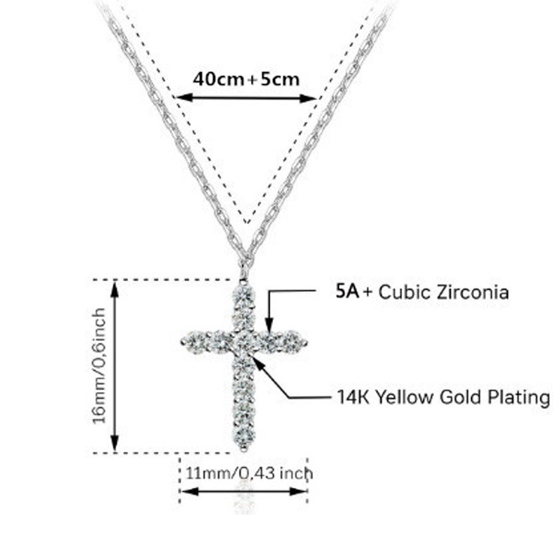 Collar de cruz chapado en oro de 14 quilates para mujer